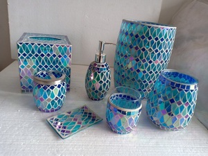 Yixin mosaico di vetro moderno bagno Set di lusso lozione per la casa Dispenser sapone piatto spazzolino per lo spazzolino per alberghi all'ingrosso - Product Image 3