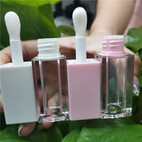Tube de brillant à lèvres vide personnalisé avec logo privé, 6 ml, carré, transparent, en matériau AS/ABS, estampé à chaud, avec boîte vide
