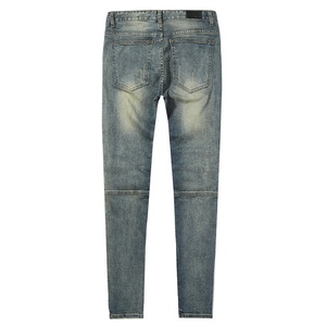 Pantalones Vaqueros de Motociclista para Hombre, Personalizados OEM, Estilo Vintage, Azul Lavado, Corte Ajustado, Elásticos, Únicos, Cómodos, con Rayas - Product Image 4