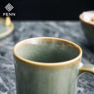 Tazza da caffè smaltata reattiva In ceramica verde brillante con manico verde <span class=keywords><strong>speciale</strong></span> glassa In movimento tazza da tè - Product Image 5