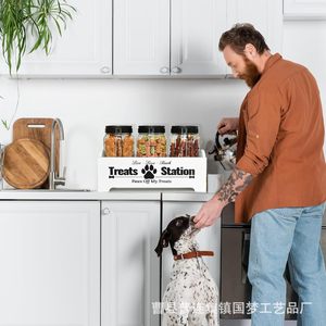 Caja de almacenamiento de comida para perros Treats Station con frascos de plástico y asa para organizar golosinas para mascotas - Product Image 2