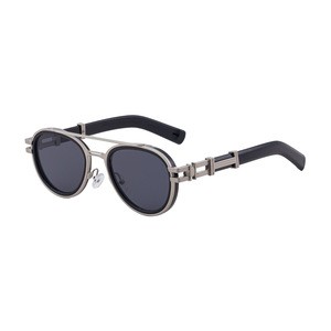 BLS-3640 Lunettes de soleil ovales en métal pour hommes, monture noire, protection UV400, pare-soleil de classe 2, monture en plastique et métal avec boîte - Product Image 2