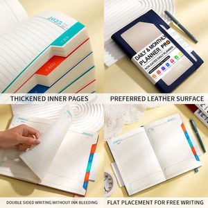 Carnet A5 à couverture rigide, reliure thermique, sangle en cuir rigide, ceinture élastique, logo personnalisé imprimé, bloc-notes de bureau, agenda, en stock - Product Image 4