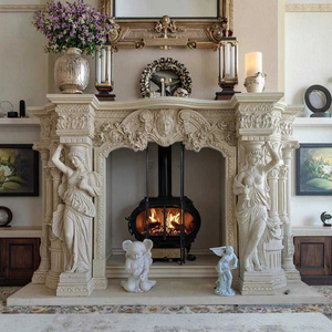 Lò sưởi bằng đá cẩm thạch chạm khắc thủ công theo phong cách cổ điển châu Âu, có tượng nữ, để tự đứng, dùng cho khách sạn - Product Image 5