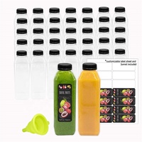 Bouteille Carrée en Plastique PET pour Boissons, avec Couvercles PP, 250ml 350ml 400ml