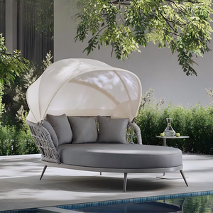 Muebles de Exterior de Lujo, Tumbona Redonda de Mimbre con Estructura de Aluminio, Resistente al Agua, para Piscina - Product Image 4