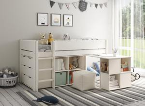 Fabrieksfabricage Uitschuifbare Kids Houten Middenslaper Kids Bedframe Ingebouwd Bureau Met Opbergladen - Product Image 3