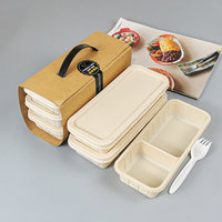 Boîte à lunch jetable biodégradable en fibre de bagasse et bambou, imperméable, résistante à la graisse, compatible micro-ondes, pour repas rapides à emporter et sandwichs