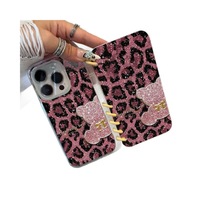 Étui antichoc en silicone à motif léopard tendance pour 17 Pro Max/16/15/14/13 avec couvercle rabattable style carnet