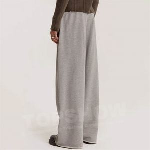 Pantalons de survêtement surdimensionnés et lourds personnalisés en usine OEM, couleur unie, ourlet brut, taille élastique, pantalons de survêtement décontractés, pantalons à jambes larges - Product Image 6