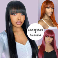 Perruques en cheveux humains brésiliens vierges lisses, sans dentelle frontale, sans colle, fabriquées à la machine, densité 250 %, avec frange, pour femmes noires, fournisseur