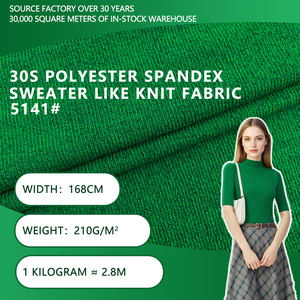 Tela de punto tipo suéter de poliéster y spandex 30S, 168 cm de ancho, 210 g/m², verde sólido, para camisetas, camisetas interiores y prendas de vestir. - Product Image 2