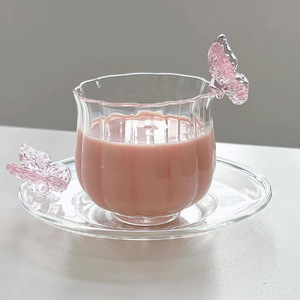Collection de tasses à <span class=keywords><strong>café</strong></span> et à thé en verre résistant à la chaleur, style minimaliste, motif fleur de narcisse et papillon, faites à la main, pour la maison - Product Image 3