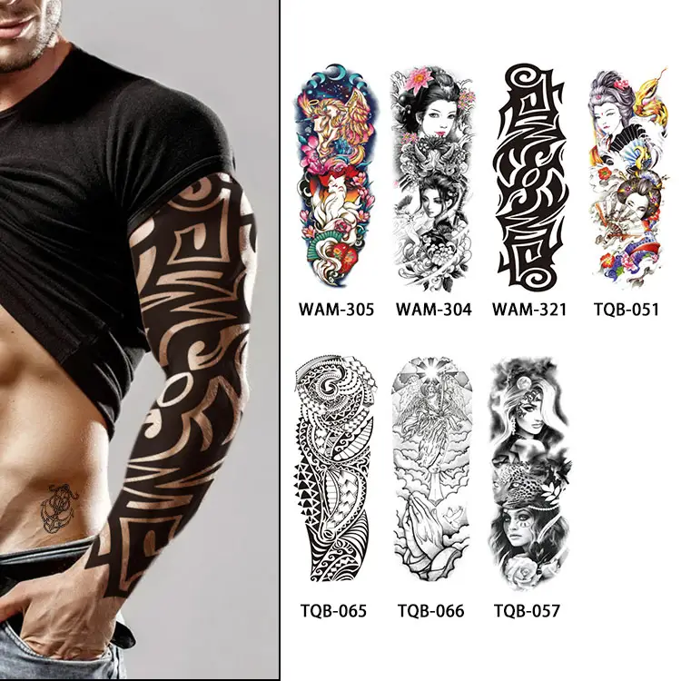 New Designs Waterproof Cosmetic Face dragon Men Large Arm Sleeve Black Sexy Waterproof Flower Flash tattoo sticker for men