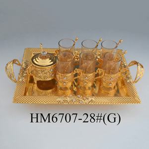 Placcato oro Souvenir regali di nozze cucchiaio di zucchero pot tazza di tè con il vassoio e piattini - Product Image 2