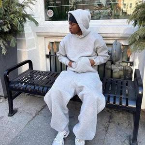 Унисекс-костюм: мужской винтажный спортивный костюм 2-в-1 с капюшоном, дышащий, из экологичного флиса, осенний худи и спортивные брюки с логотипом спереди - Product Image 3