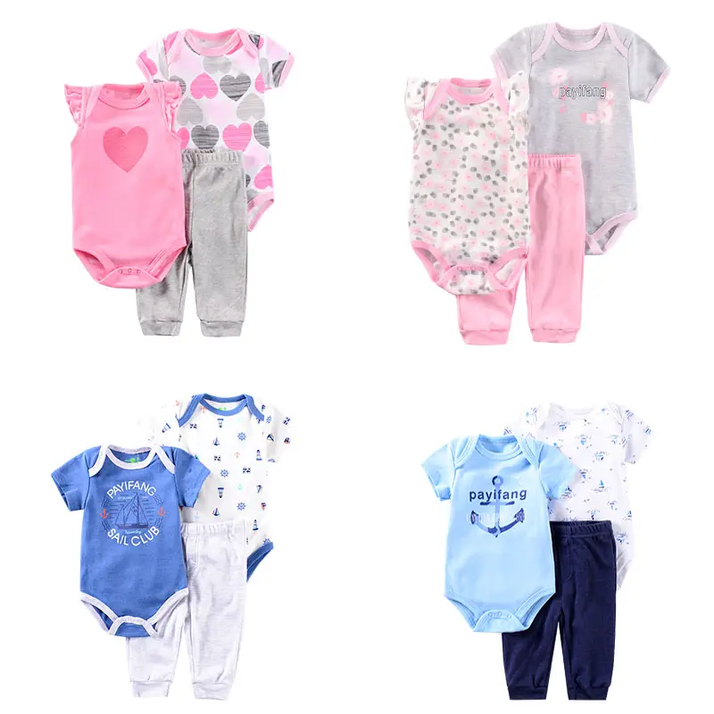 2023 Wholesale New Fashion Newborn 100% cotton Baby Rompers 3 pcs set baby clothes short sleeves Romper Set Clothes 3 in 1 set