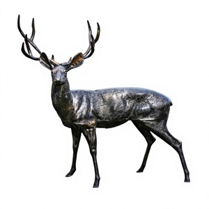 Sculpture de renne grande taille faite à la main, finition bronze, fournitures de jardin, design moderne, statue de cerf avec bois de cerf, décoration de Noël pour la maison - Product Image 2