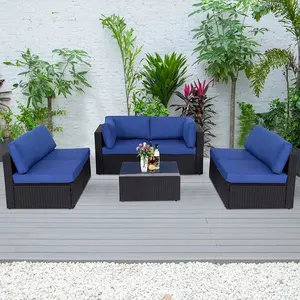 Juego de sofá de mimbre para patio, muebles seccionales de conversación para exteriores de ratán de 7 piezas