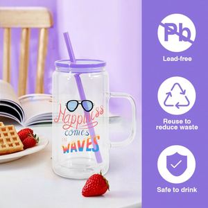 Gobelet isotherme écologique de qualité alimentaire 16 oz à double paroi en verre borosilicate avec couvercle en PP et paille - Product Image 4