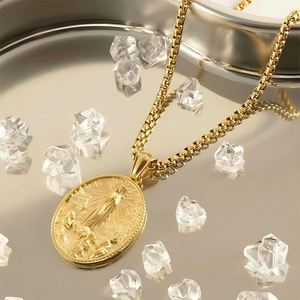 Pendentif Déesse de la Miséricorde en Acier Inoxydable Plaqué Or 18K, Style Hip-Hop, Bijoux Religieux pour Hommes et Femmes - Product Image 2