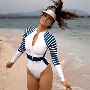 定制设计女性健身一体式泳衣长袖女士冲浪卫士性感沙滩装来样定做遮盖女孩比基尼套装加大码