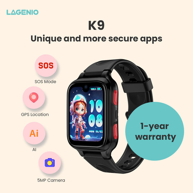 LAGENIO Kids Watch AI Voice Assistant 4G SIM Card Video Call GPS WIFI Location IP68 Waterproof SOS AMOLED CE Kids Smart Watch