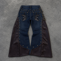 DiZNEW Jeans personnalisés pour hommes, style streetwear, avec ailes d'ange en sequins, patchwork en cuir, coupe évasée, denim clouté, style gothique, jorts, usine BSCI