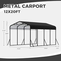 Abri de voiture en métal 12x20 pieds, garage avec structure de cadre améliorée, toit en acier galvanisé et base renforcée