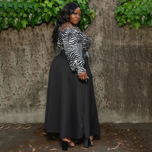 Summer Hot Selling Products Plus Size Women's Clothing <strong>Zebra</strong> <strong>Print</strong> One Shoulder <strong>Top</strong> Sexy Slit Skirt Two-piece Set - Product Image 6