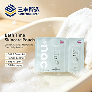 Custom Printed Baby Care Twin Chamber Pouch Bubble <b>Bath</b> and Repair Cream Skincare Flexible Packaging Bag - Product Image 3
