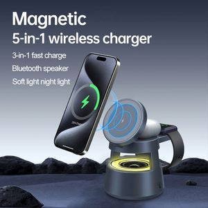 Multifunzione <span class=keywords><strong>Mini</strong></span> pieghevole magnetico 5 In 1 supporto per caricabatterie Wireless con altoparlante e luce notturna per iPhone Watch <span class=keywords><strong>AirPods</strong></span> - Product Image 4
