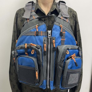 เสื้อชูชีพสีน้ำเงินสำหรับกิจกรรมกลางแจ้ง น้ำหนักเบา สำหรับผู้ใหญ่ เหมาะสำหรับซาฟารี พายเรือคายัค ตกปลา พร้อมกระเป๋าอเนกประสงค์สำหรับผู้ชาย - Product Image 1