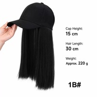 Perruque synthétique sans colle, réglable, avec chapeau bob et casquette de baseball, couleur personnalisée, cheveux longs raides et ondulés, pour extérieur et voyage
