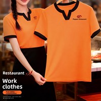 Uniforme de Serveur de Restauration en Coton, T-shirt Col V Manches Courtes, Tenue de Travail pour Barman, Restaurant, Barbecue, Hot Pot, Thé au Lait, Cuisine, Hôtel