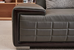 Italian Vintage Minimalist Genuine Leather Sectional Set with Stainless Steel <b>Feet</b> <b>for</b> Living Room Seating in Apartments - Product Image 3