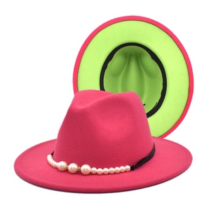 Sombrero de Lana Suave de Doble Cara con Bloques de Color para Mujer, Nuevo, Otoño-Invierno, con Accesorios de Perlas, Cálido, para Exteriores, Estilo Fedora Panamá - Product Image 4
