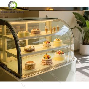 Mostrador de exhibición de pasteles de vidrio curvo de alta calidad con luz, vitrina personalizada para exhibir postres y pan para panadería. - Product Image 5