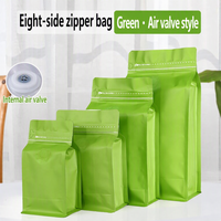 Sachet personnalisé à huit soudures latérales avec valve de dégazage, pochette refermable à fermeture éclair pour grains de café, aliments pour animaux, thé, noix grillées, emballage en feuille d'aluminium