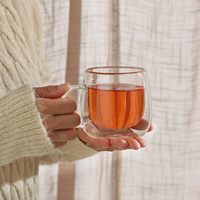 Lot de 2 tasses à café en verre à double paroi 300 ml, tasses à café transparentes avec poignée, tasses à expresso en verre transparent pour la maison et le bureau