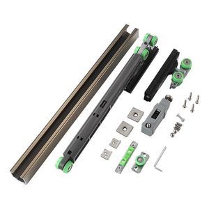 Riel deslizante para puerta corredera con sistema de apertura por presión y amortiguación para puertas divisorias interiores, diseño minimalista de acero inoxidable - Product Image 2