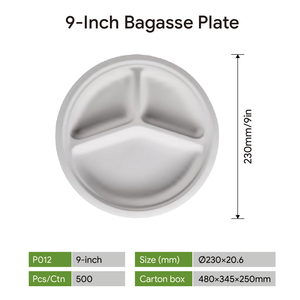 9 pollici 3 scomparti bagassa di canna da zucchero piatto rotondo cibo biodegradabile compostabile contenitore alimenti piatti e piatti - Product Image 2