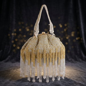 Pochette de soirée faite à la main avec cadre perlé, fermeture magnétique, écologique et légère, avec bandoulière pour fêtes et mariages - Product Image 3