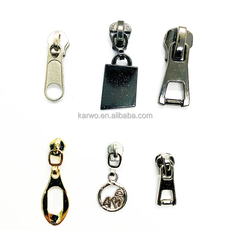 Classical style custom 5# zipper heads multiple shape zipper pulls size 3 metal for garment