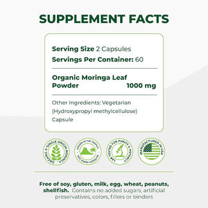 Prix de gros Capsules d'extrait de poudre de feuille de moringa biologique pur 100% Supplément à base de plantes OEM de marque privée pour adultes en vente - Product Image 6