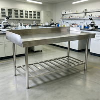 Table de préparation en acier inoxydable pour la restauration, structure robuste, idéale pour les cuisines de restaurant et les ateliers de transformation de viande