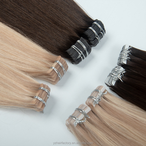 Extensions de cheveux vierges humains blonds européens de qualité supérieure, double épaisseur, à bandes adhésives longues en PU - Product Image 1