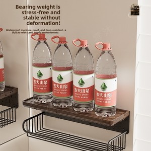 Support mural <span class=keywords><strong>double</strong></span> niveau en bois de noyer style vintage de luxe léger, sans perçage, pour papier toilette et rangement de salle de bain - Product Image 4