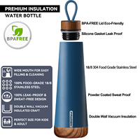 Botella de Agua Aislada Fayren, Doble Pared de Acero Inoxidable, Diseño Delgado y Bonito, Botella de Agua con Tapa de Madera, Termo de Viaje de 500 ml