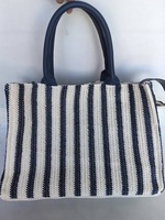 Nouveau Sac Fourre-Tout en Paille Tressée Rayée 2026 avec Impression Personnalisée du Logo, Sac à Main de Plage d'Été pour Femme, Grand Sac de Courses avec Poignée Supérieure en PU